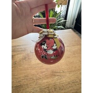 Disney 2008 Red Glitter Mickey & Minnie Merry Christmas Plastic 3 1/4" Ornament